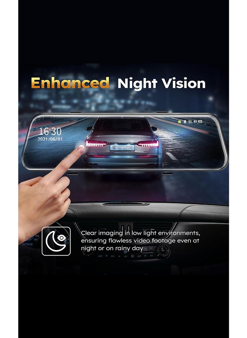 MR.SMART Mirror Dash Cam with 10 Inch Touch Screen, 1080p Full HD Front and Rear Camera, Night Vision, G-Sensor, Parking Monitor, WDR, Anti-Glare - Image 2